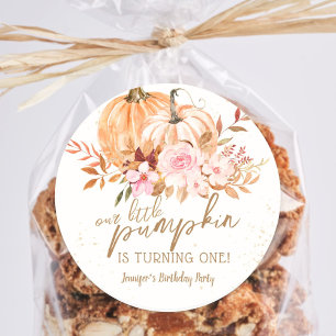 Sticker Rond Automne Citrouille Aquarelle Boho Girl 1er anniver