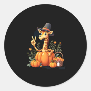 Sticker Rond Automne Citrouille Automne Giraffe Thanksgiving Fe