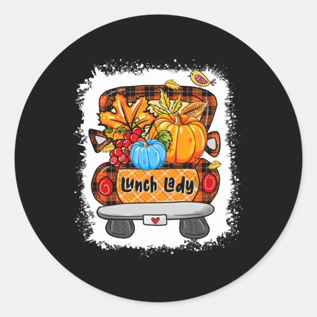 Sticker Rond Automne Citrouille Camion Déjeuner Lady Lover Than (Devant)