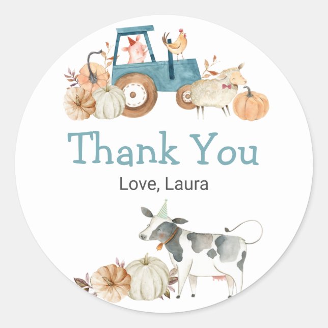 Sticker Rond Automne Citrouille ferme tracteur d'animaux Floral (Devant)