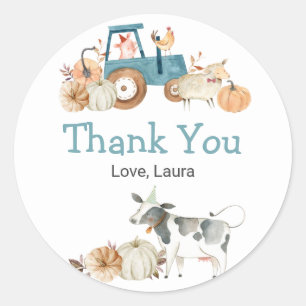 Sticker Rond Automne Citrouille ferme tracteur d'animaux Floral