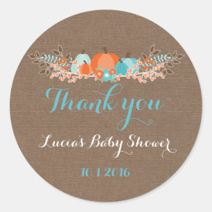 Sticker Rond Automne Citrouille Merci Tags Burlap Arrière - pla
