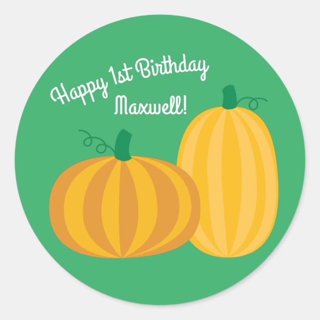 Sticker Rond Automne Citrouille Patch 1er Anniversaire Thème de (Devant)