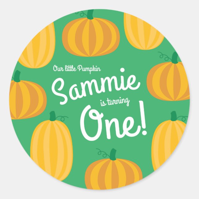 Sticker Rond Automne Citrouille Patch 1er Anniversaire Thème de (Devant)