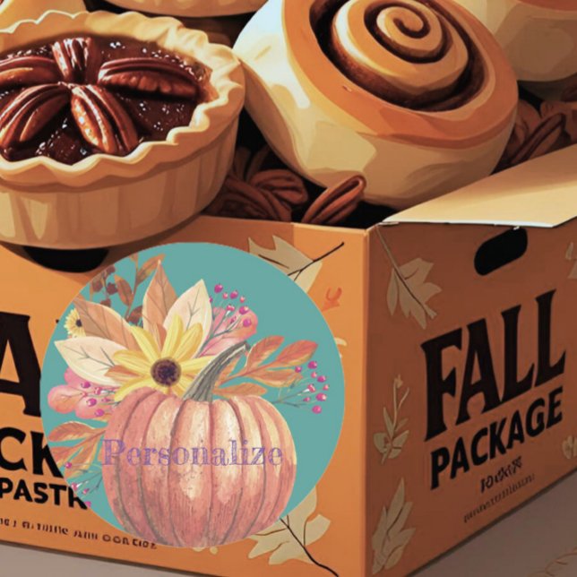 Sticker Rond Automne citrouille terre cuite fleurie orange et t (Créateur téléchargé)