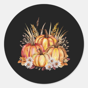 Sticker Rond Automne Citrouilles D'Automne Et La Récolte De Blé