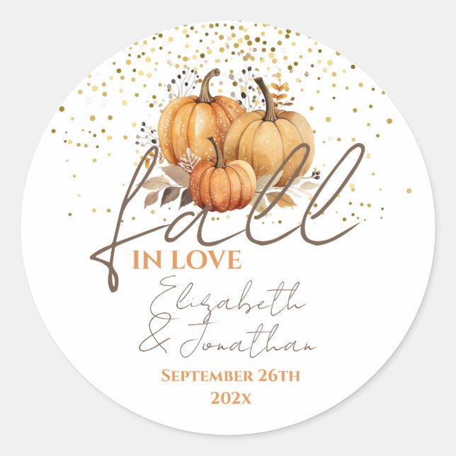Sticker Rond Automne Citrouilles tombent dans l'amour Mariage (Devant)