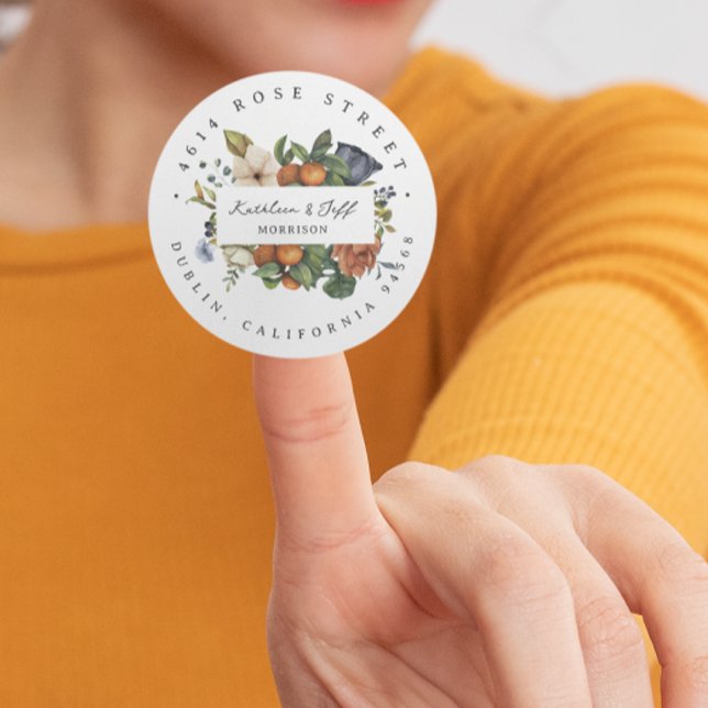 Sticker Rond Automne Citrus | Boho Botanical Return Adresse (Créateur téléchargé)
