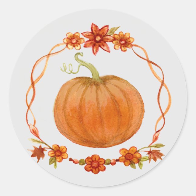 Sticker Rond Automne d'automne de l'aquarelle Citrouille (Devant)