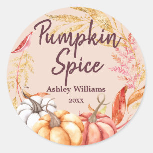 Sticker Rond Automne Épices de citrouille Feuillage doré Poussi