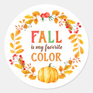 Sticker Rond Automne est ma couleur préférée Feuilles Automn