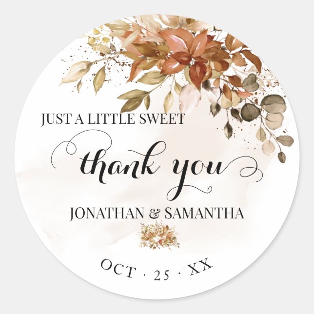 Sticker Rond Automne Eucalyptus Automne Mariage Merci cadeau (Devant)