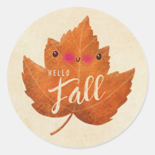 Sticker Rond Automne Feuille mignonne Halloween Thanksgiving Au
