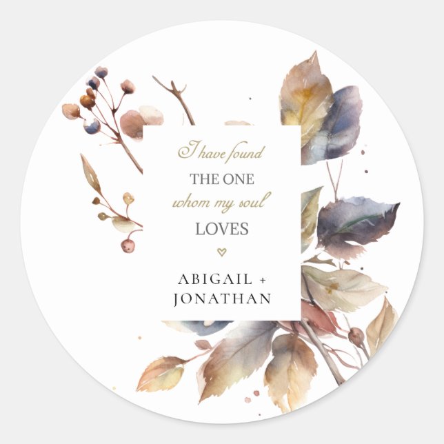 Sticker Rond Automne Feuilles Aquarelle Christian Bible Mariage (Devant)