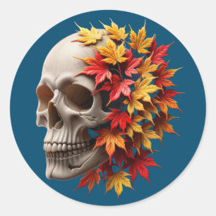 Sticker Rond Automne Feuilles Crâne