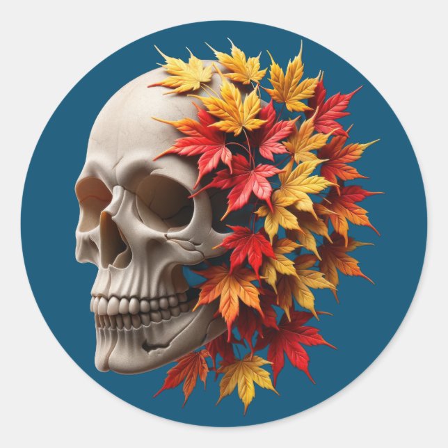 Sticker Rond Automne Feuilles Crâne (Devant)