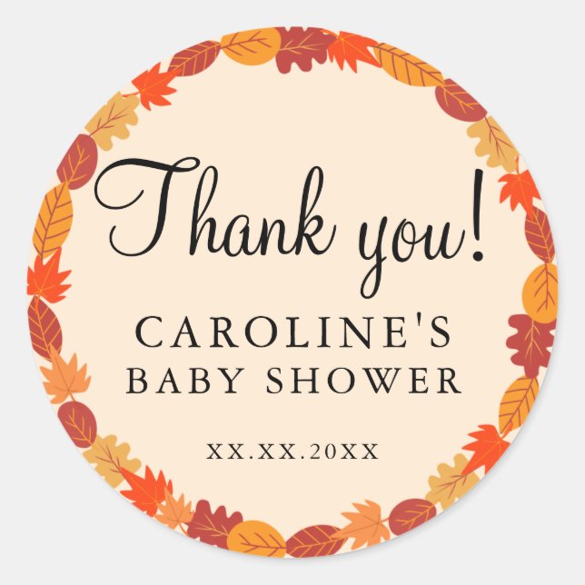 Sticker Rond Automne Feuilles Halloween Baby shower Merci (Devant)
