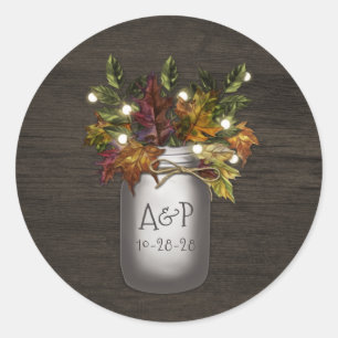 Sticker Rond Automne Feuilles Mason Jar Mariage rustique Faveur
