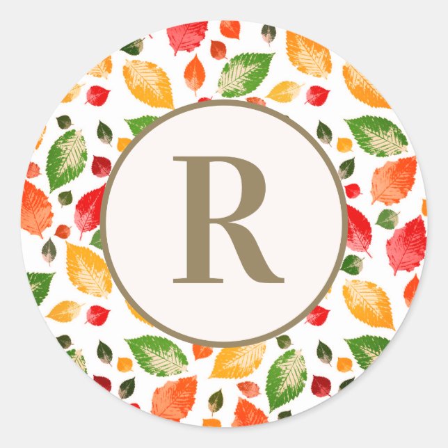 Sticker Rond Automne Feuilles Monogramme initial (Devant)