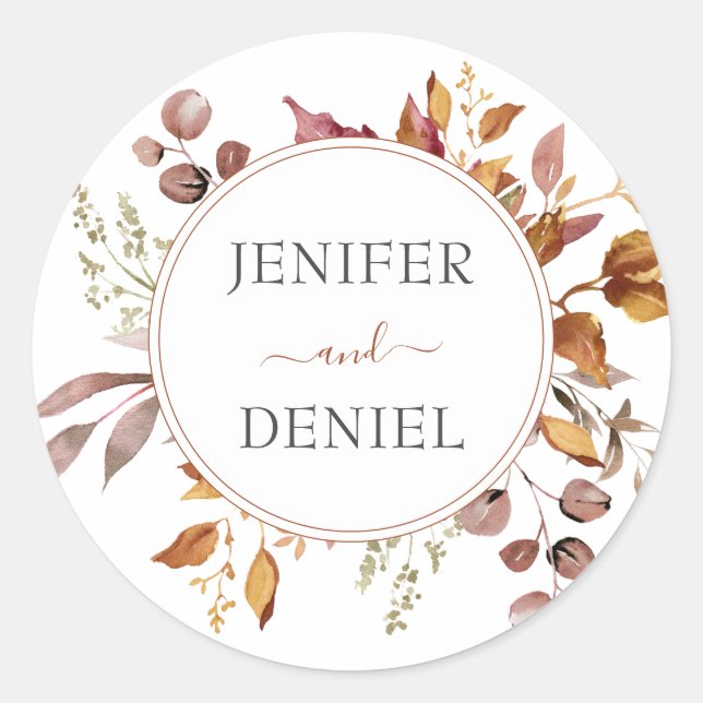 Sticker Rond Automne Feuilles Russe Pays Boho Mariage (Devant)