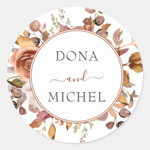Sticker Rond Automne Feuilles Russe Pays Boho Mariage