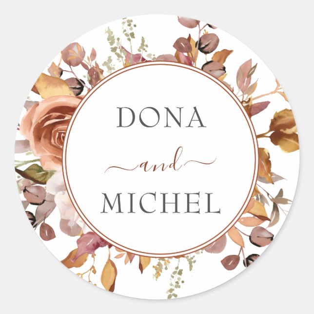 Sticker Rond Automne Feuilles Russe Pays Boho Mariage (Devant)