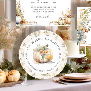 Sticker Rond Automne Fleur de Citrouille Fleur Sauvage Feuille 