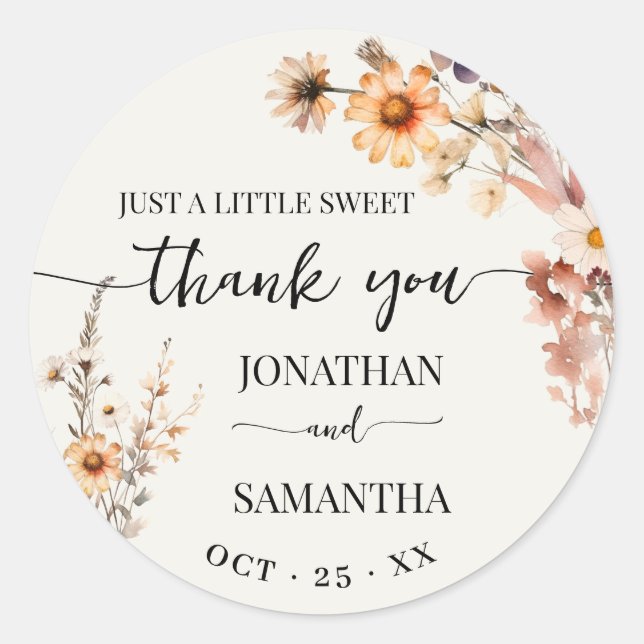 Sticker Rond Automne Fleur sauvage Boho Mariage Un Merci doux (Devant)