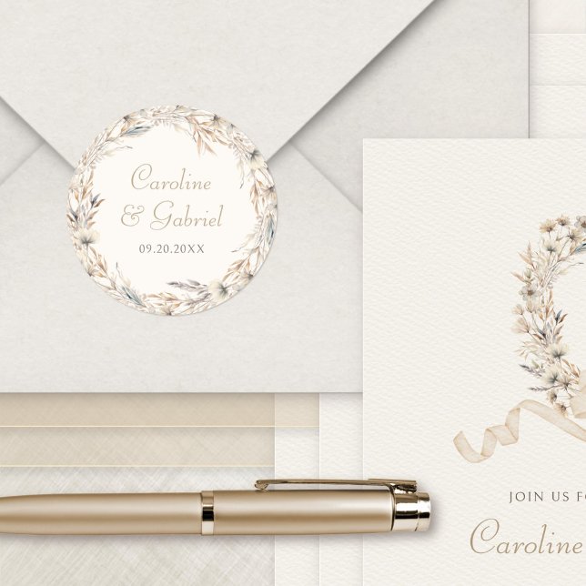 Sticker Rond Automne Fleur sauvage Wreath Élégant mariage (Créateur téléchargé)