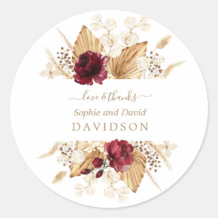 Sticker Rond Automne Fleurs Bourgogne Pampas Mariage de la paum