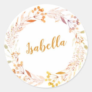 Sticker Rond Automne Floral Aquarelle Wreath Boho Personnalisé