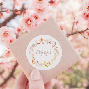 Sticker Rond Automne Floral Aquarelle Wreath Mariage personnali