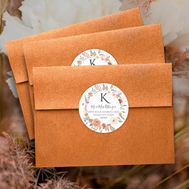 Sticker Rond Automne Floral BOHO Automne Feuilles Monogramme Ad (Créateur téléchargé)