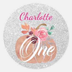 Sticker Rond Automne Floral Citrouille 1er anniversaire Un arge