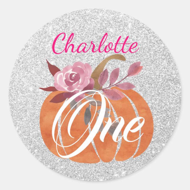 Sticker Rond Automne Floral Citrouille 1er anniversaire Un arge (Devant)
