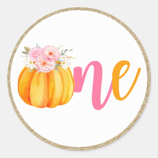 Sticker Rond Automne Floral Citrouille Baby Girl's 1st Birthday (Devant)