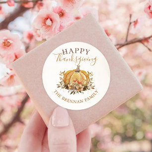 Sticker Rond Automne Floral Citrouille Thanksgiving