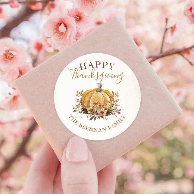 Sticker Rond Automne Floral Citrouille Thanksgiving (Créateur téléchargé)