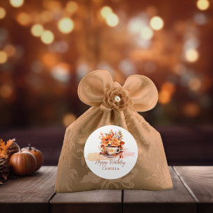 Sticker Rond Automne Floral Cottage Core Teacup Anniversaire Te