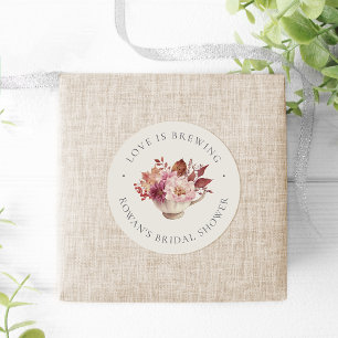 Sticker Rond Automne Floral Teacup Automne Fête des mariées Thé