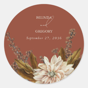 Sticker Rond Automne Floral Terracotta Mariage de automne d'aqu