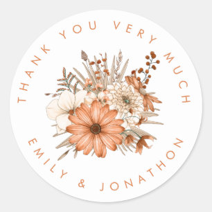 Sticker Rond Automne Florals Newlyweed Noms Merci Mariage