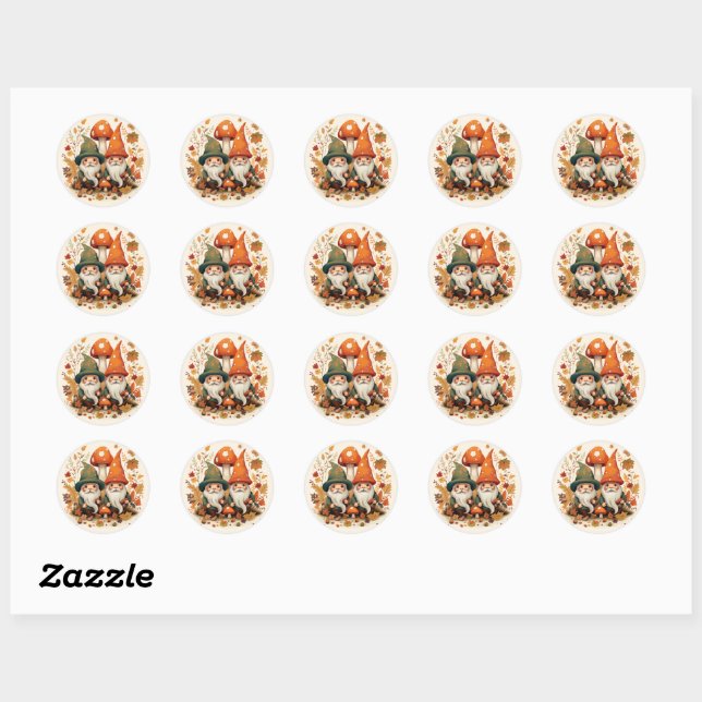 Sticker Rond Automne Gnomes (Feuille)