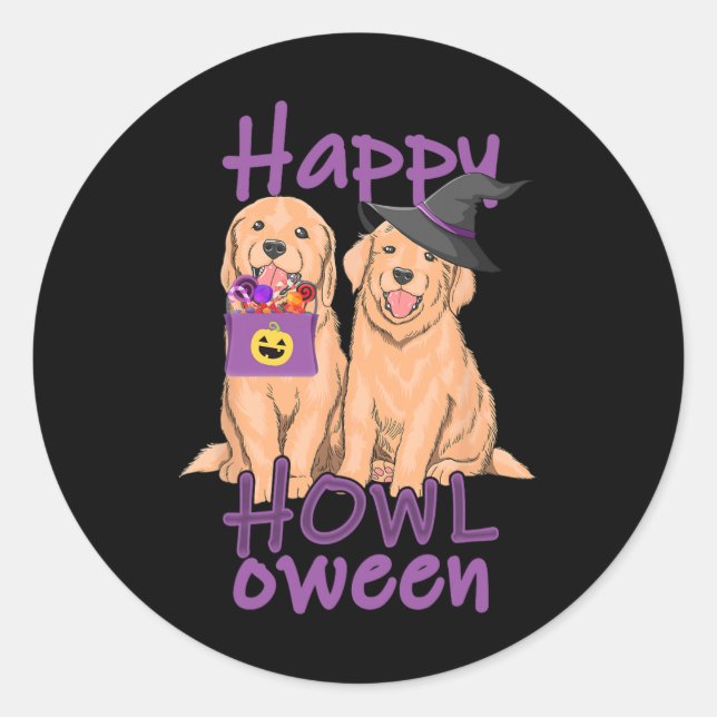 Sticker Rond Automne Golden Retriever Lovers Halloween Happy Ho (Devant)