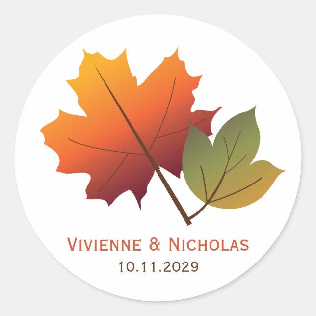 Sticker Rond Automne Maple Feuille Rustic Wedding Party (Devant)