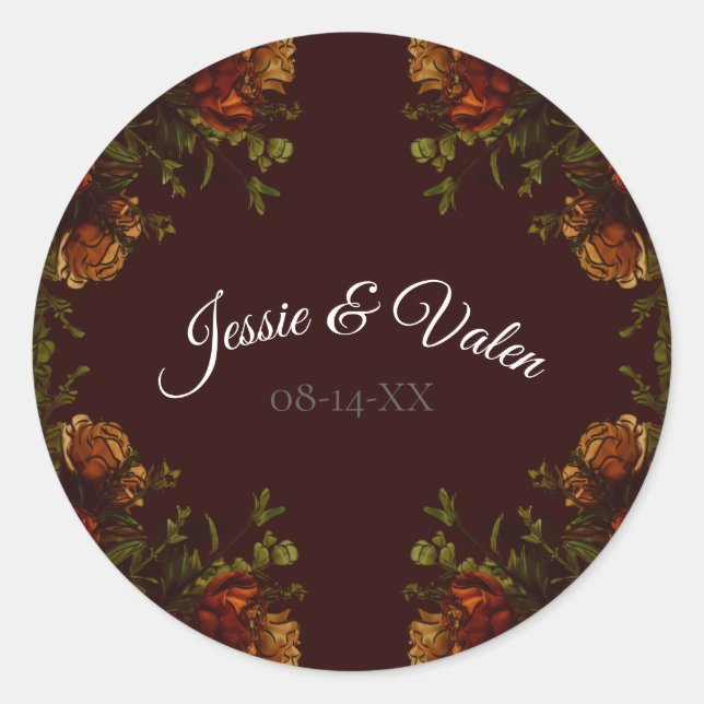 Sticker Rond Automne Mariage gothique Rustique Orange Maroon (Devant)