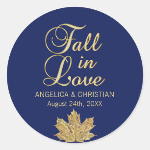 Sticker Rond Automne Marine Bleu Gold TOMBE DANS L'AMOUR Mariag