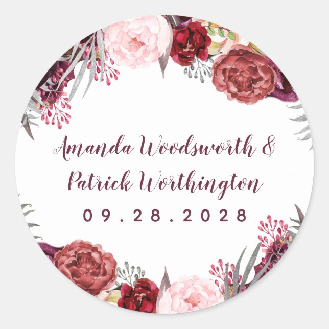 Sticker Rond Automne Marsala Blush Pink Peony Automne Mariage F (Devant)