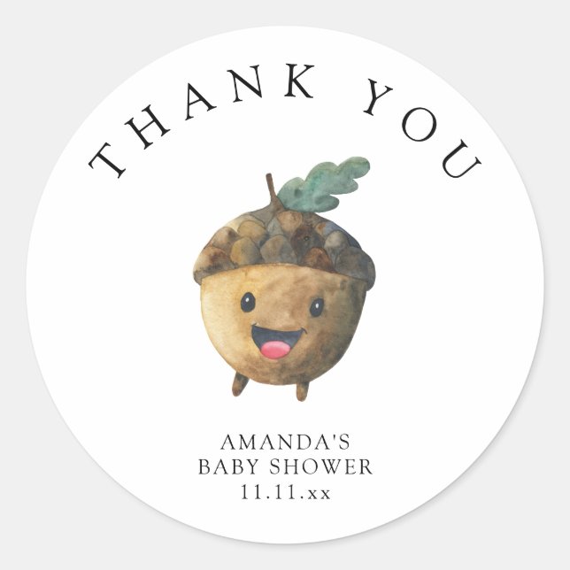 Sticker Rond Automne mignon acorne - merci (Devant)