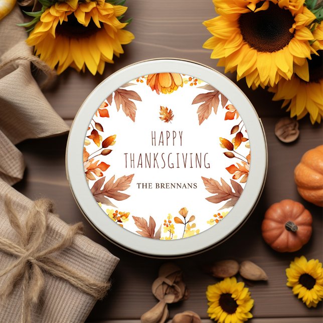 Sticker Rond Automne Moderne Thanksgiving Feuilles d'automne (Fall Modern Thanksgiving Classic Round Sticker)
